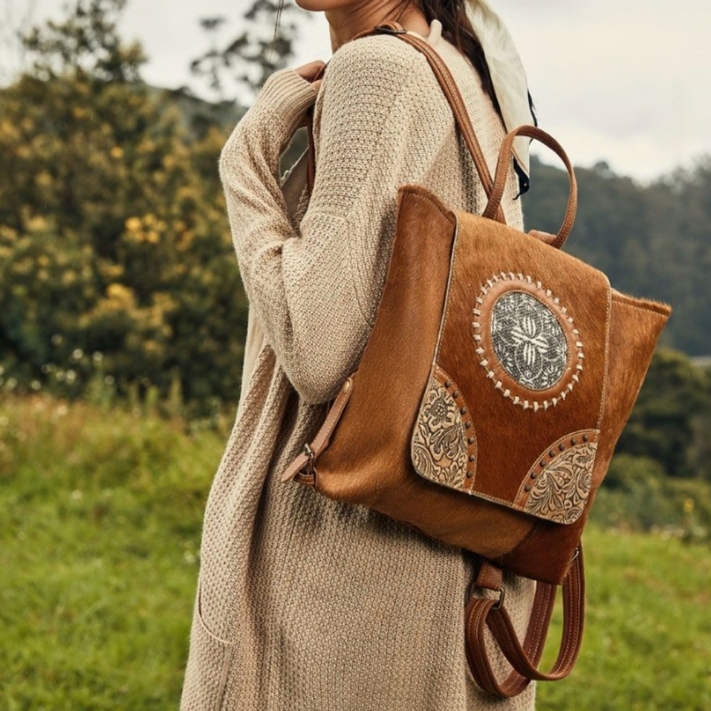NWT Myra Bag Leather Cowhide Hairon Canvas Boho Backpack Bag